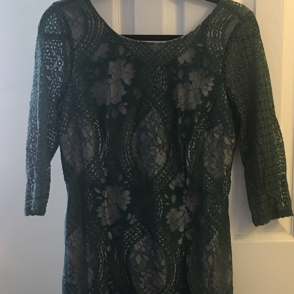 Francesca's Forest Green Lace Formal Dress